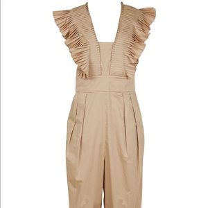 Tibi Flamenco Poplin Ruffle Overall Jumpsuit